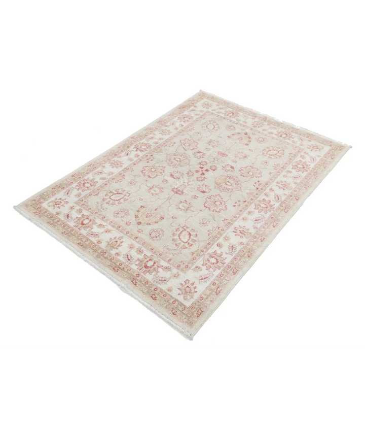 Ivory Afghan Serenity Rug 3' 10" x 5' 5" Hand-Knotted | No. AT74776