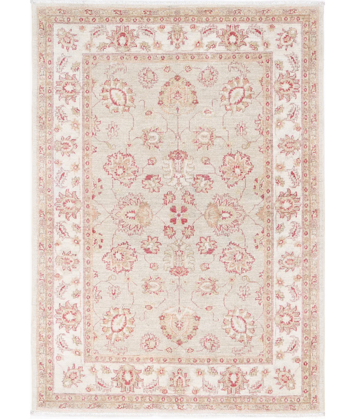 Ivory Afghan Serenity Rug 3' 10" x 5' 5" Hand-Knotted | No. AT74776