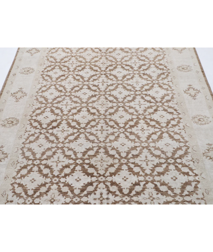 Brown Afghan Tabriz Rug 5' 11" x 9' 9" Hand-Knotted | No. AT54996