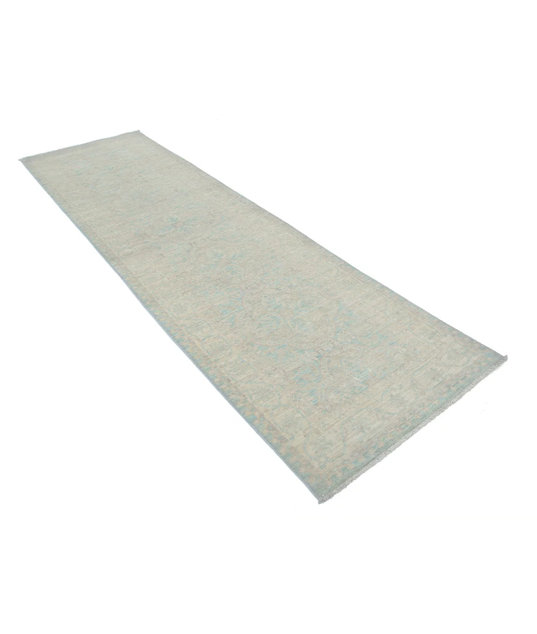 Blue Afghan Tabriz Rug 3' 0" x 10' 7" Hand-Knotted | No. AT48421