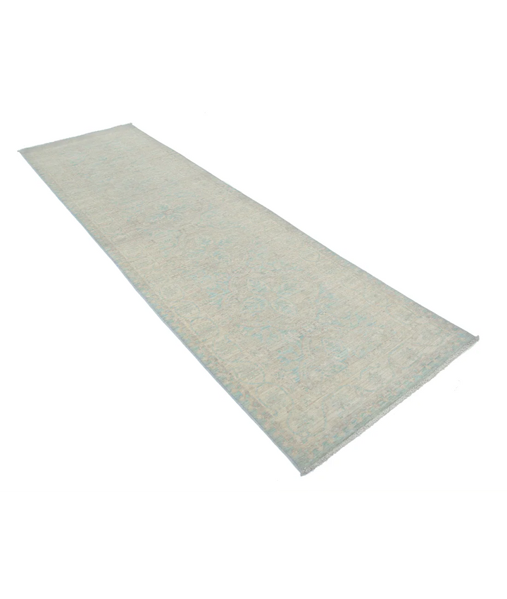 Blue Afghan Tabriz Rug 3' 0" x 10' 7" Hand-Knotted | No. AT48421