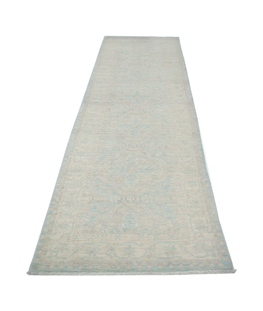 Blue Afghan Tabriz Rug 3' 0" x 10' 7" Hand-Knotted | No. AT48421