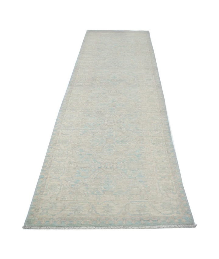 Blue Afghan Tabriz Rug 3' 0" x 10' 7" Hand-Knotted | No. AT48421
