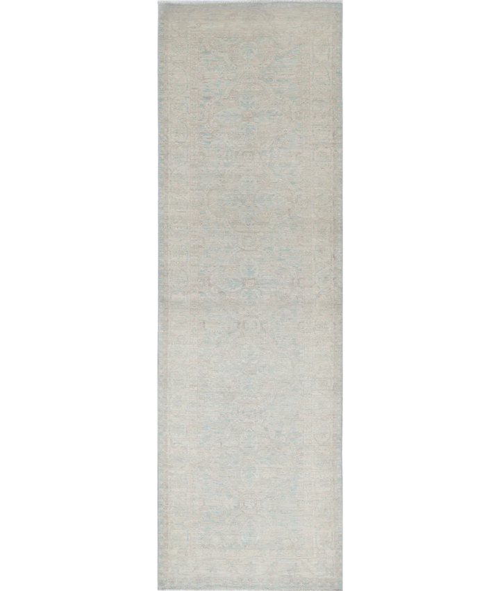 Blue Afghan Tabriz Rug 3' 0" x 10' 7" Hand-Knotted | No. AT48421