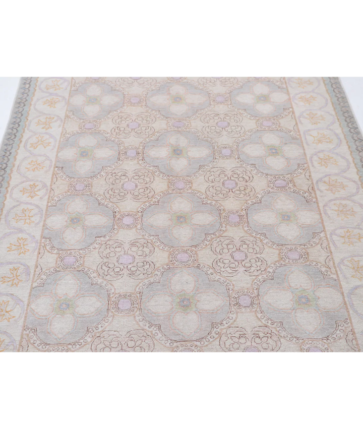 Grey Afghan Tabriz Rug 4' 9" x 6' 8" Hand-Knotted border