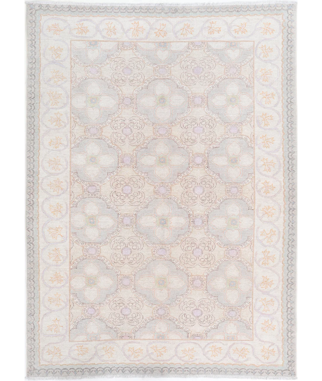 Grey Afghan Tabriz Rug 4' 9" x 6' 8" Hand-Knotted