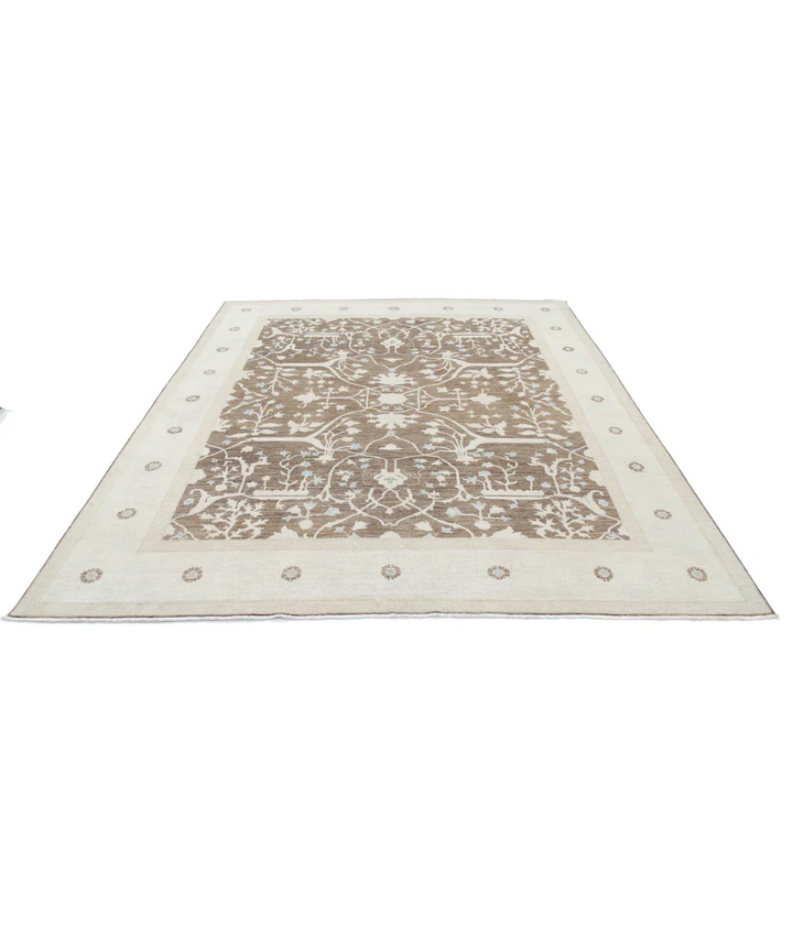 Brown Afghan Tabriz Rug 8' 0" x 9' 10" Hand-Knotted | No. AT92741