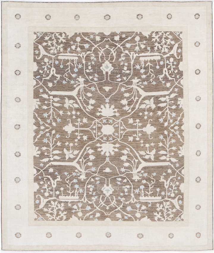 Brown Afghan Tabriz Rug 8' 0" x 9' 10" Hand-Knotted | No. AT92741