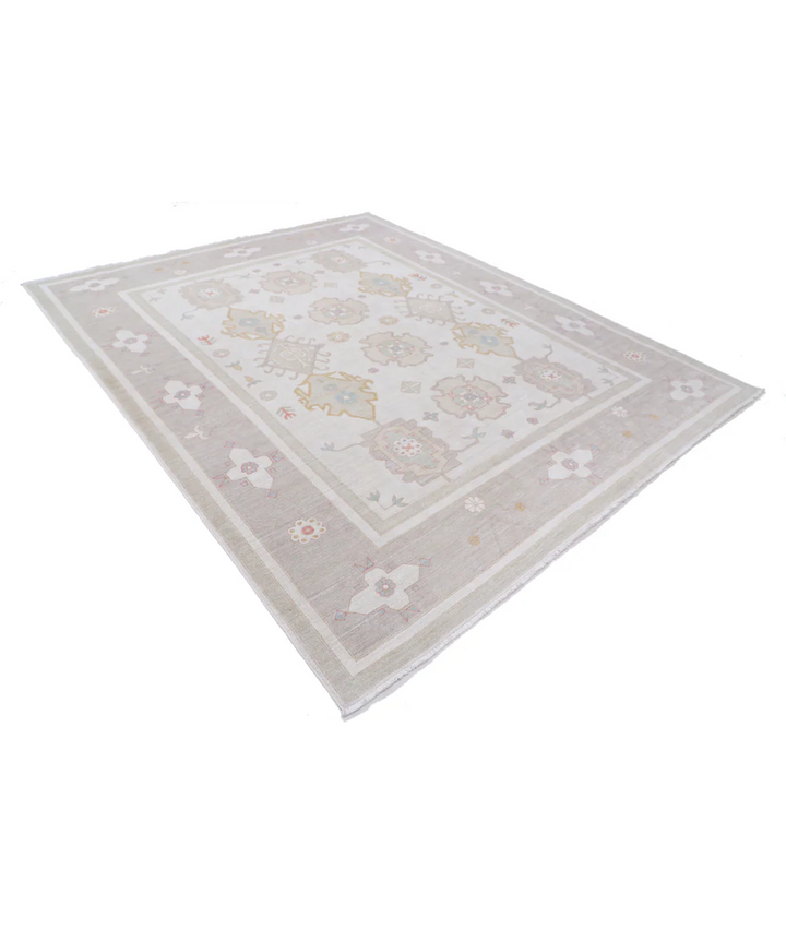 Ivory Afghan Tabriz Rug 7' 10" x 9' 6" Hand-Knotted | No. AT71937