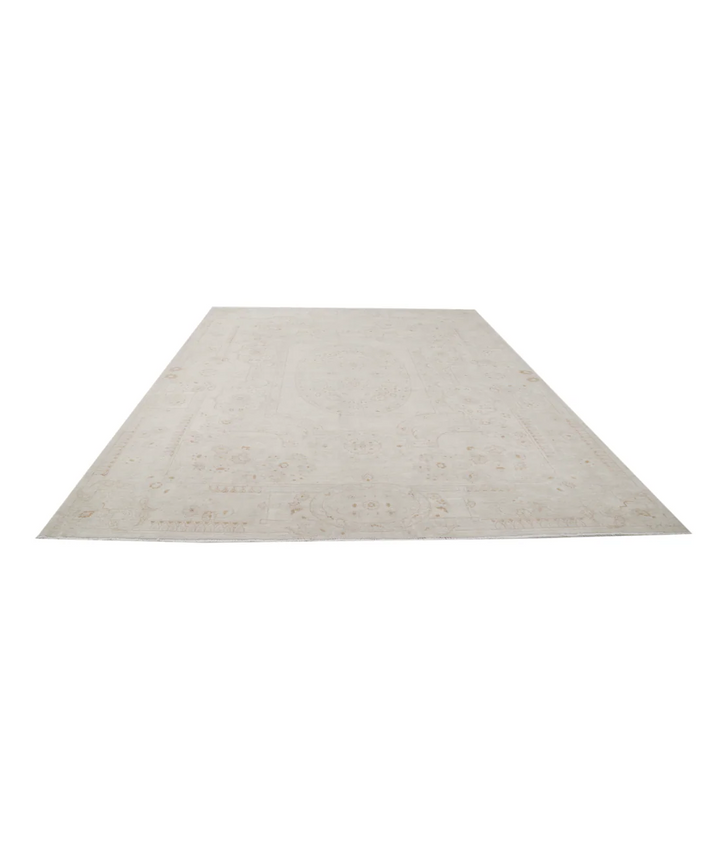 Ivory Afghan Tabriz Rug 8' 10" x 11' 4" Hand-Knotted | No. AT43970