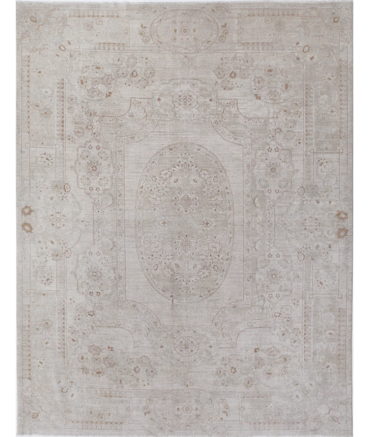 Ivory Afghan Tabriz Rug 8' 10" x 11' 4" Hand-Knotted | No. AT43970