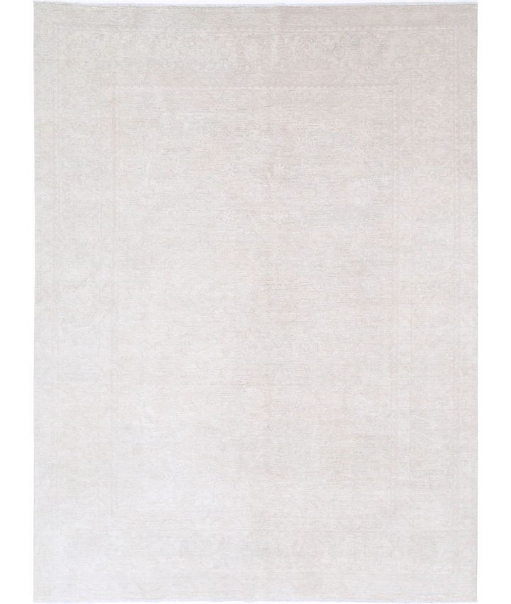 Ivory Afghan Tabriz Rug 8' 9" x 11' 9" Hand-Knotted | No. AT50196