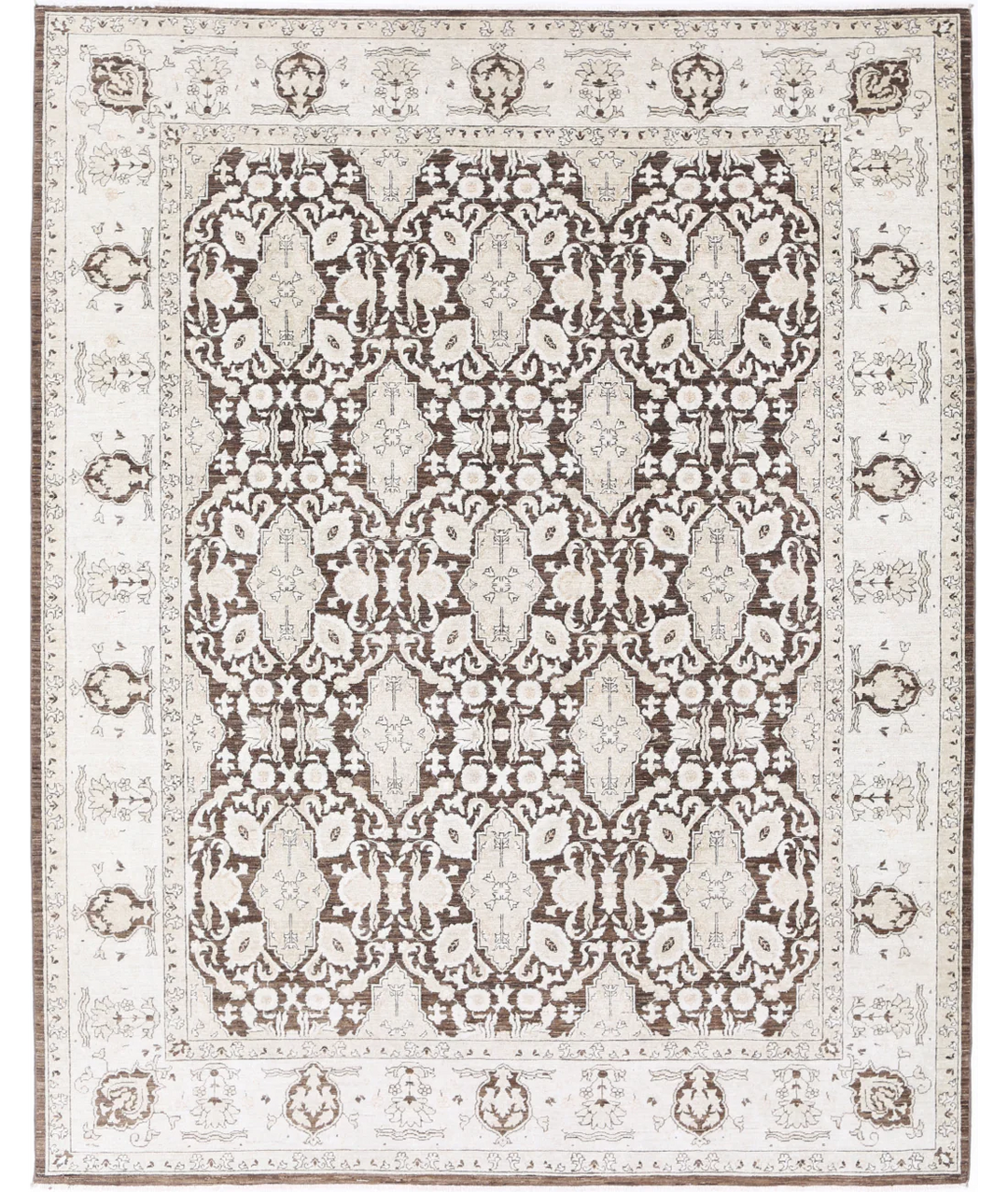 Brown Afghan Tabriz Rug 7' 10" x 9' 11" Hand-Knotted