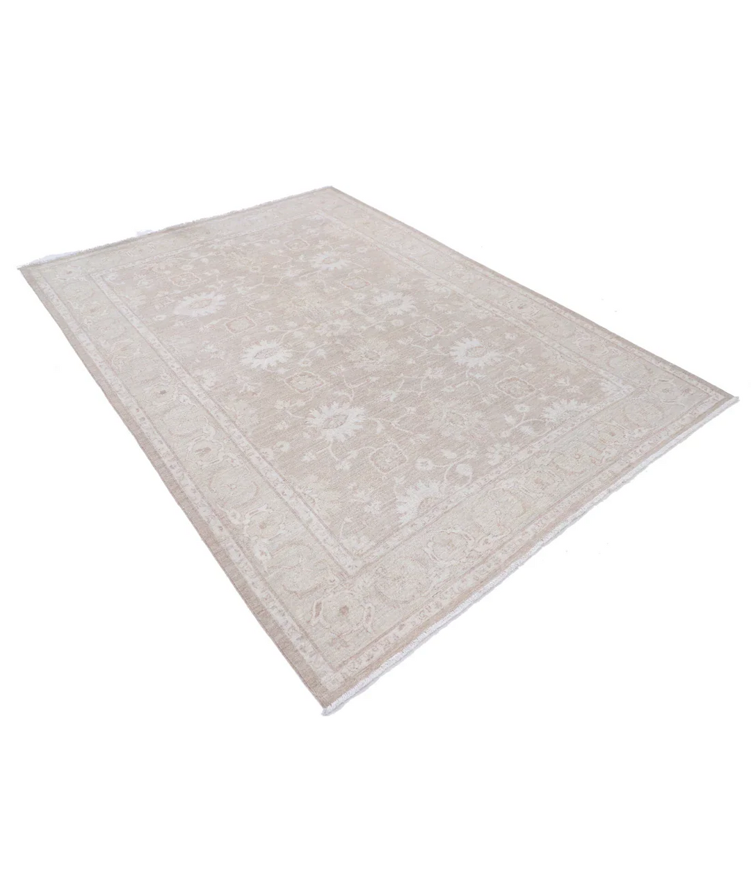 Ivory Afghan Tabriz Rug 6' 0" x 8' 4" Hand-Knotted | No. AT65657