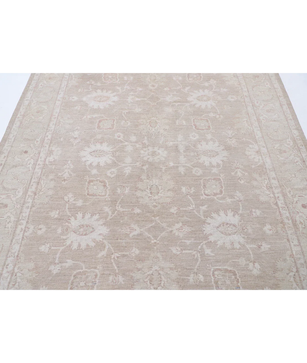 Ivory Afghan Tabriz Rug 6' 0" x 8' 4" Hand-Knotted | No. AT65657