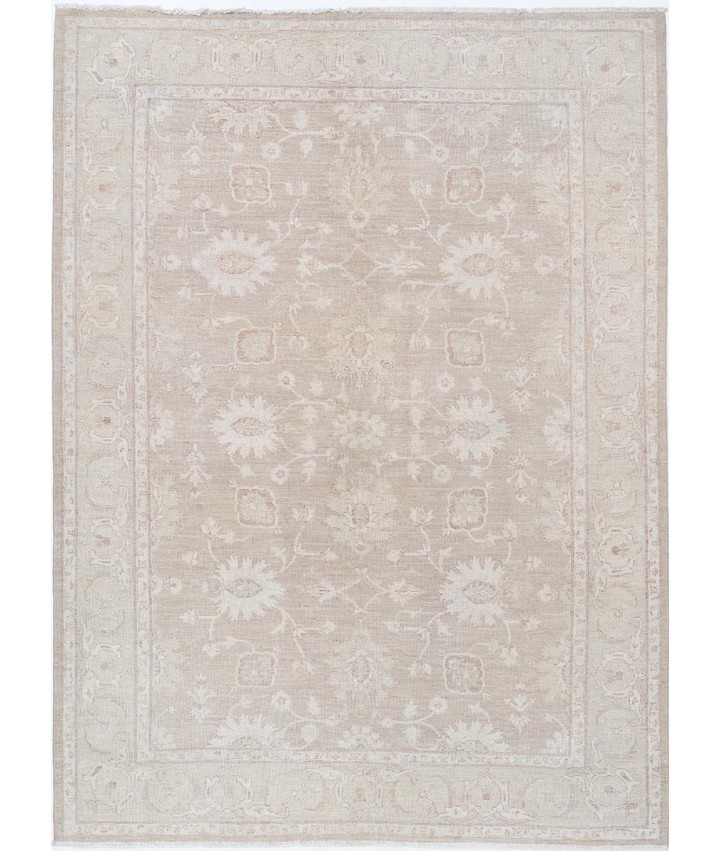 Ivory Afghan Tabriz Rug 6' 0" x 8' 4" Hand-Knotted | No. AT65657