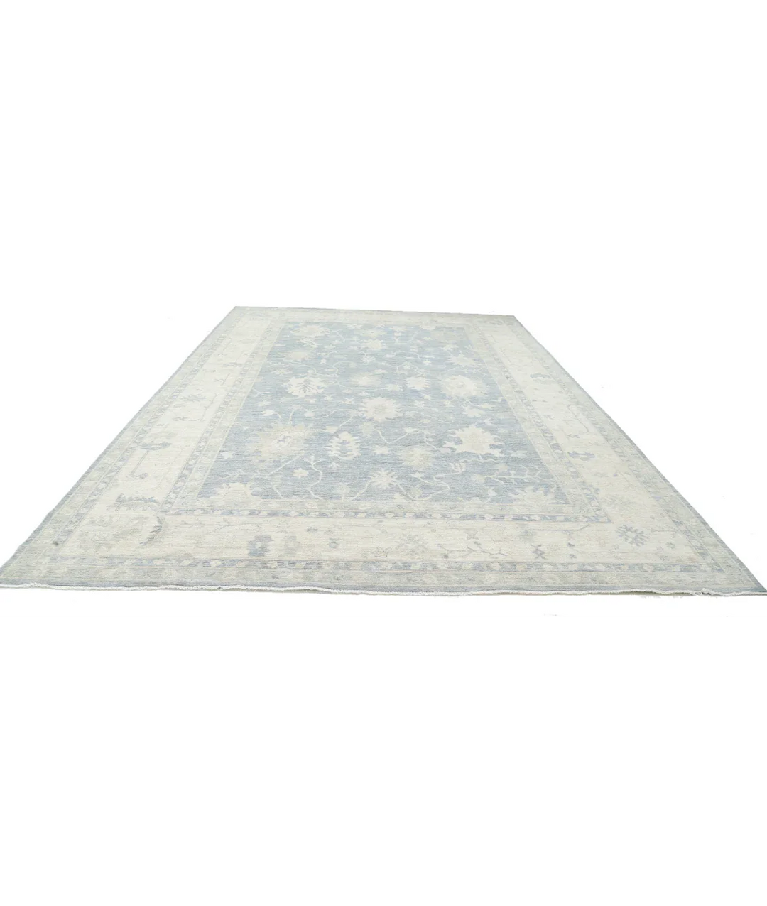 Grey Afghan Oushak Rug 11' 11" x 17' 7" Hand-Knotted pattern