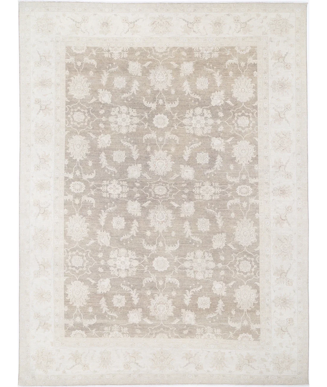 Brown Afghan Tabriz Rug 11' 4" x 15' 5" Hand-Knotted