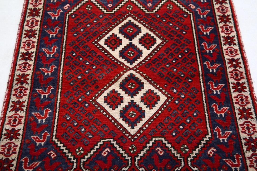 Afghan Shiraz Rug 2' 9" x 3' 9" Hand-Knotted | No. AT83650