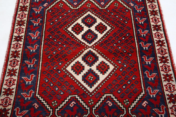 Afghan Shiraz Rug 2' 9" x 3' 9" Hand-Knotted | No. AT83650