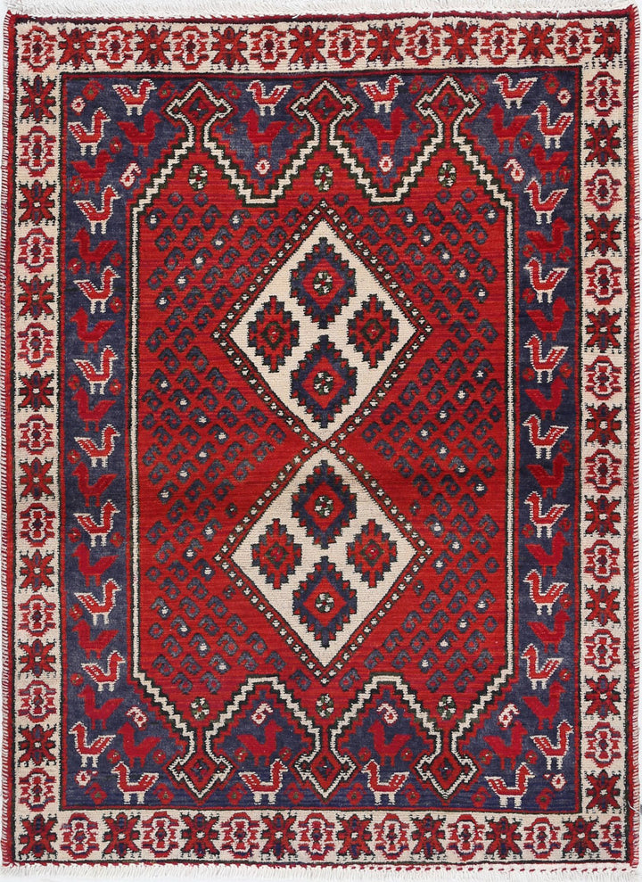 Afghan Shiraz Rug 2' 9" x 3' 9" Hand-Knotted | No. AT83650