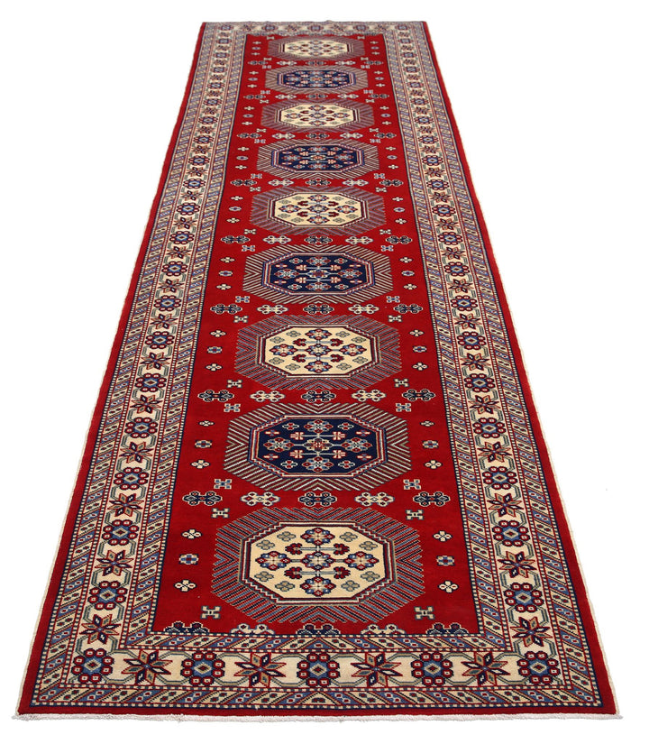 Red Afghan Tribal Rug 3' 3" x 10' 3" Hand-Knotted field