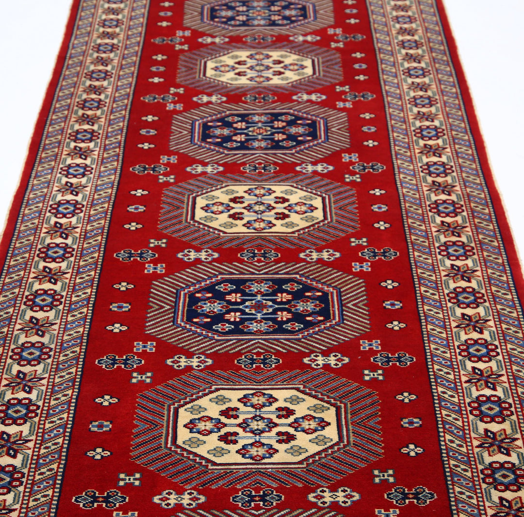 Red Afghan Tribal Rug 3' 3" x 10' 3" Hand-Knotted border