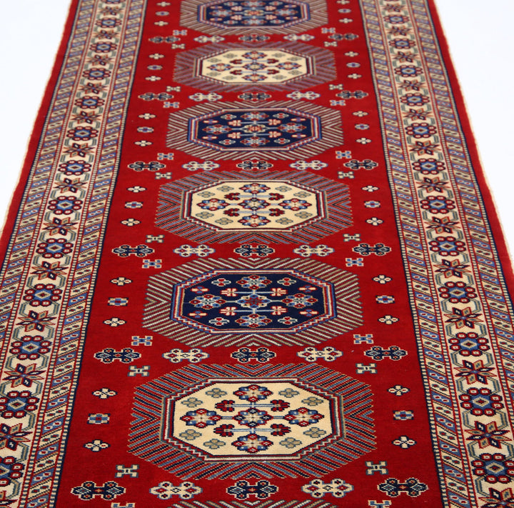 Red Afghan Tribal Rug 3' 3" x 10' 3" Hand-Knotted border