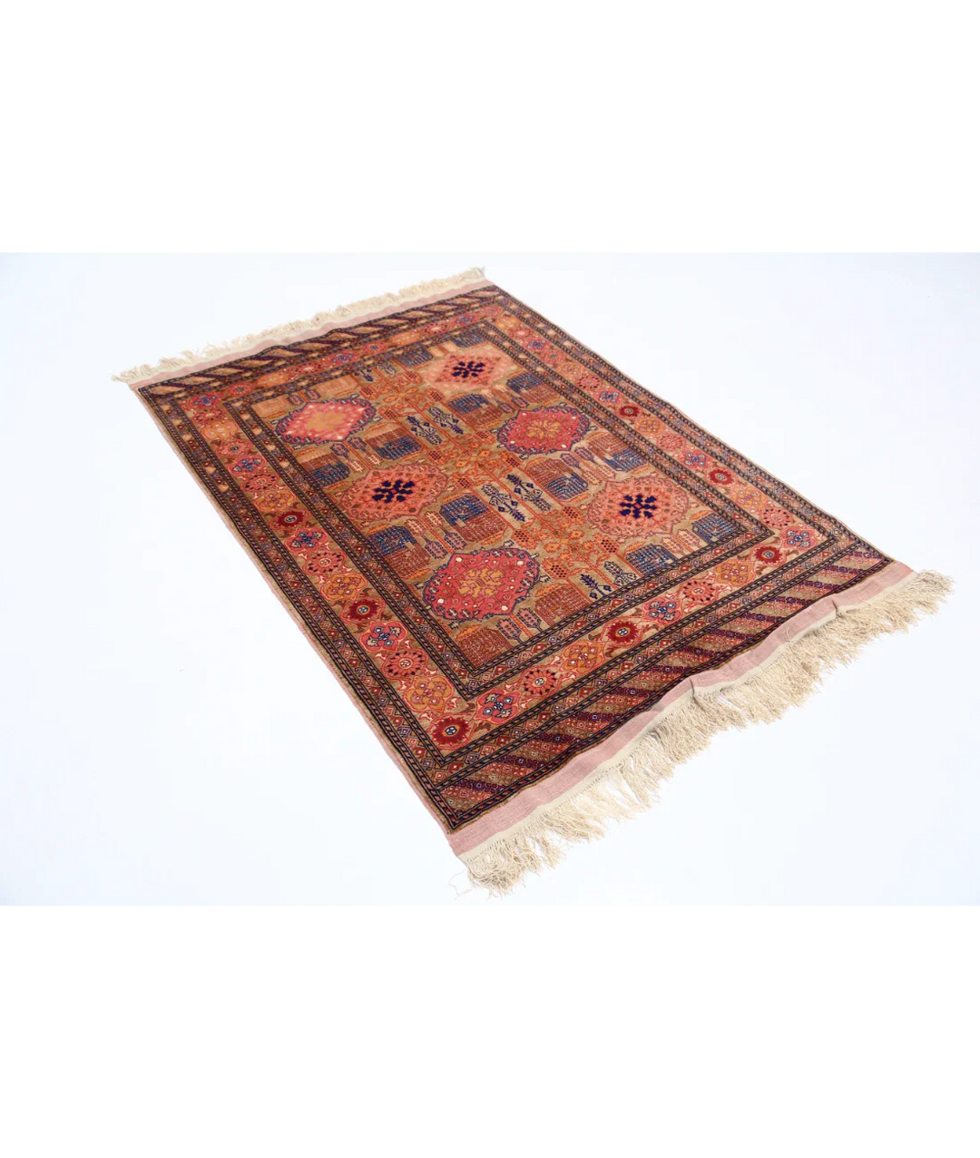 Beige Afghan Tribal Rug 4' 0" x 5' 3" Hand-Knotted view 10