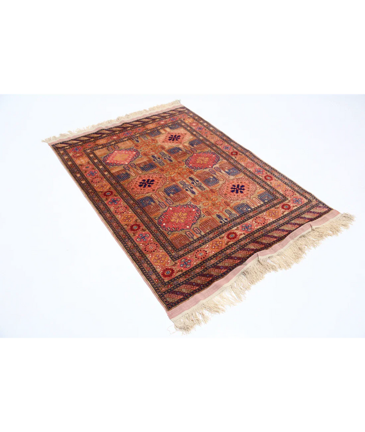 Beige Afghan Tribal Rug 4' 0" x 5' 3" Hand-Knotted view 10