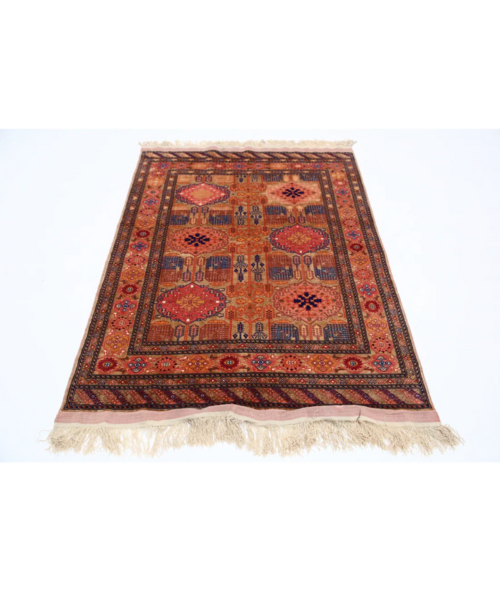 Hand Knotted Tribal Silk Tane Silk Rug 4' 0" x 5' 3" - No. AT981847