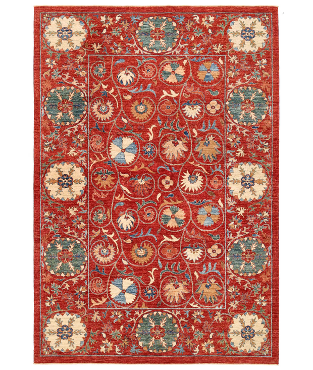 Hand Knotted Suzani Wool Rug 6'  2" x 9'  0" - No. AT35888