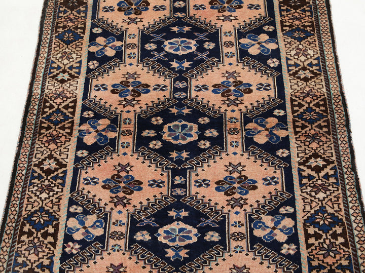 Blue Afghan Yalameh Rug 3' 4" x 4' 10" Hand-Knotted | No. AT57075