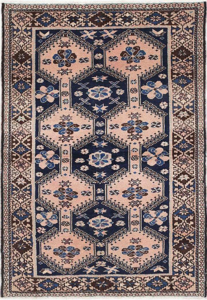 Blue Afghan Yalameh Rug 3' 4" x 4' 10" Hand-Knotted | No. AT57075