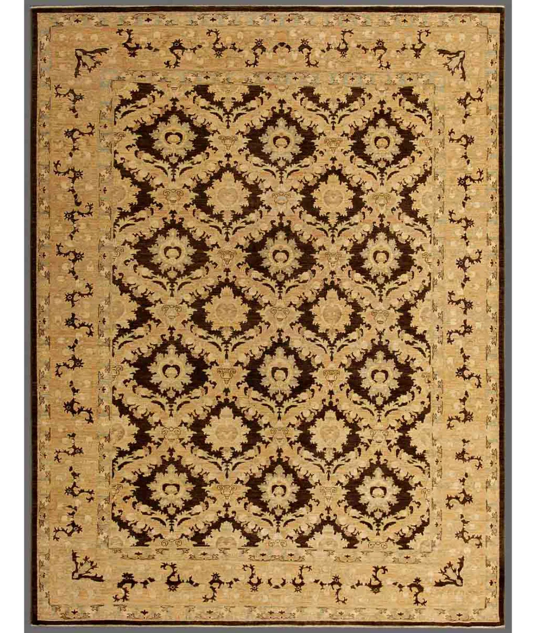 Brown Afghan Ziegler Rug 8' 10" x 11' 9" Hand-Knotted