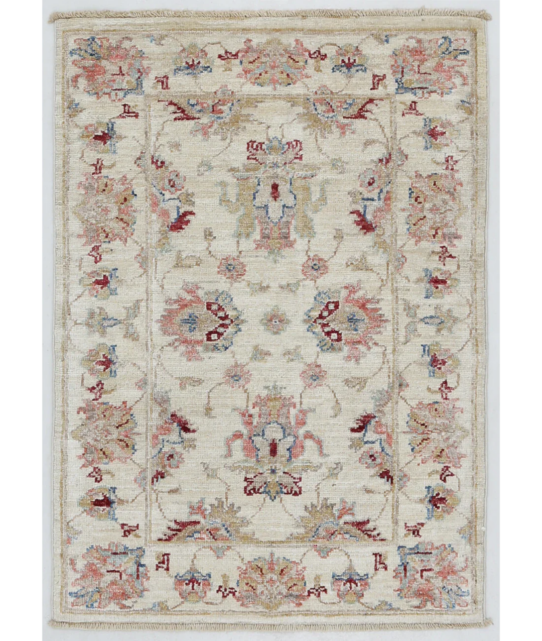 Ivory Afghan Ziegler Rug 2' 0" x 2' 10" Hand-Knotted