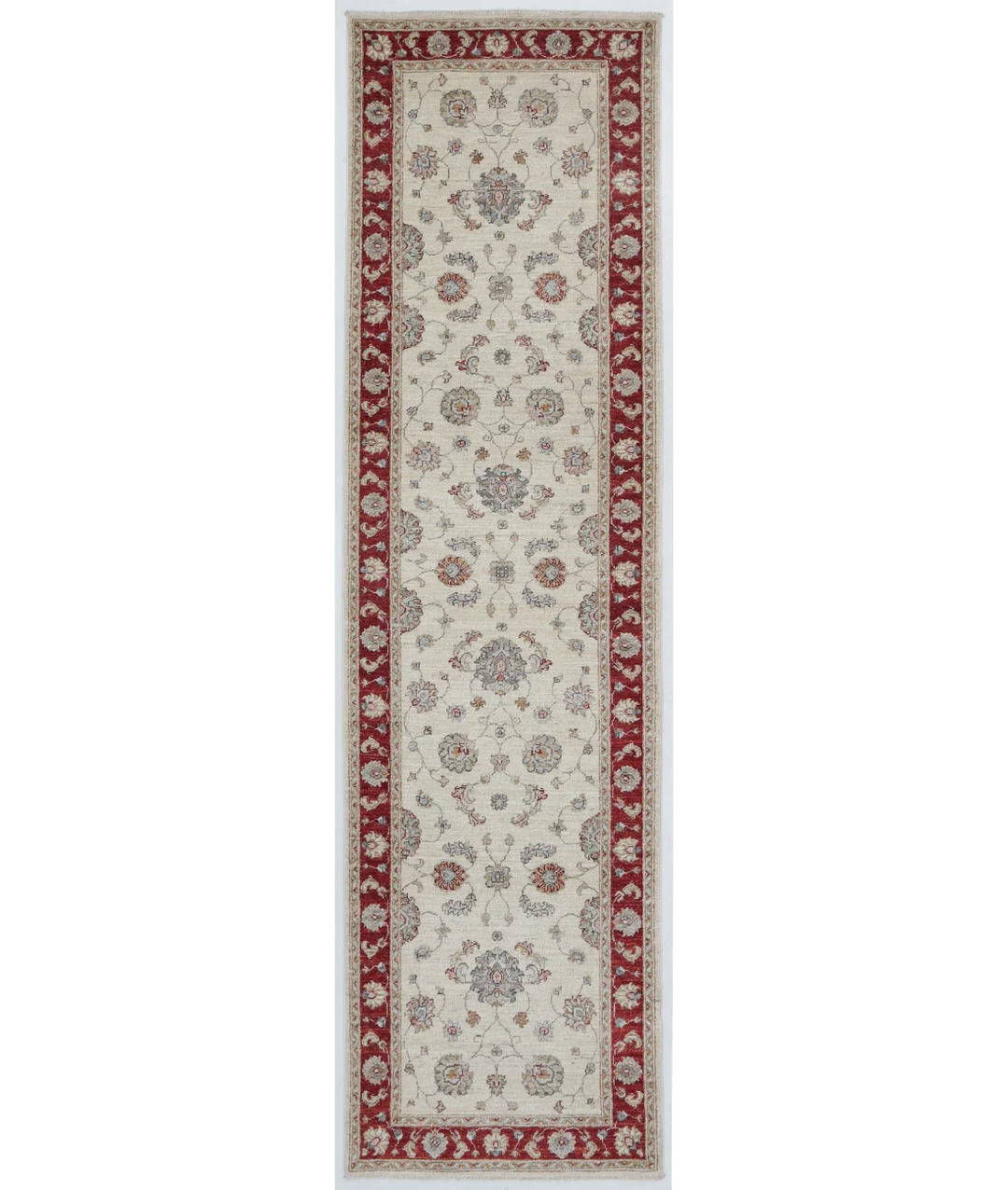 Ivory Afghan Ziegler Rug 2' 7" x 9' 8" Hand-Knotted