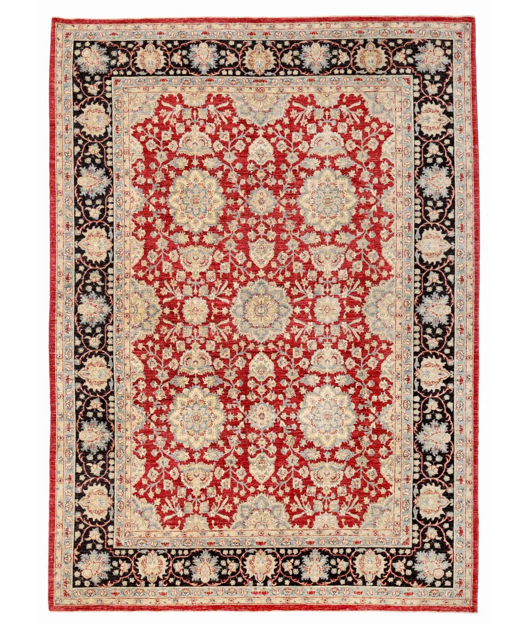 Red Afghan Ziegler Rug 8' 10" x 11' 10" Hand-Knotted