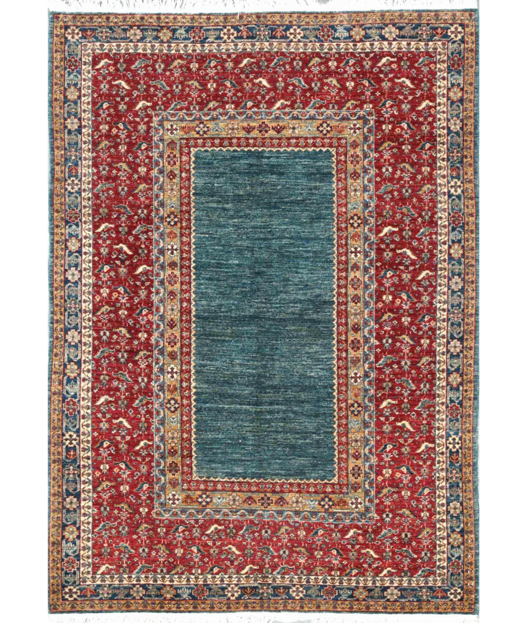 Blue Afghan Ziegler Rug 5' 9" x 7' 11" Hand-Knotted