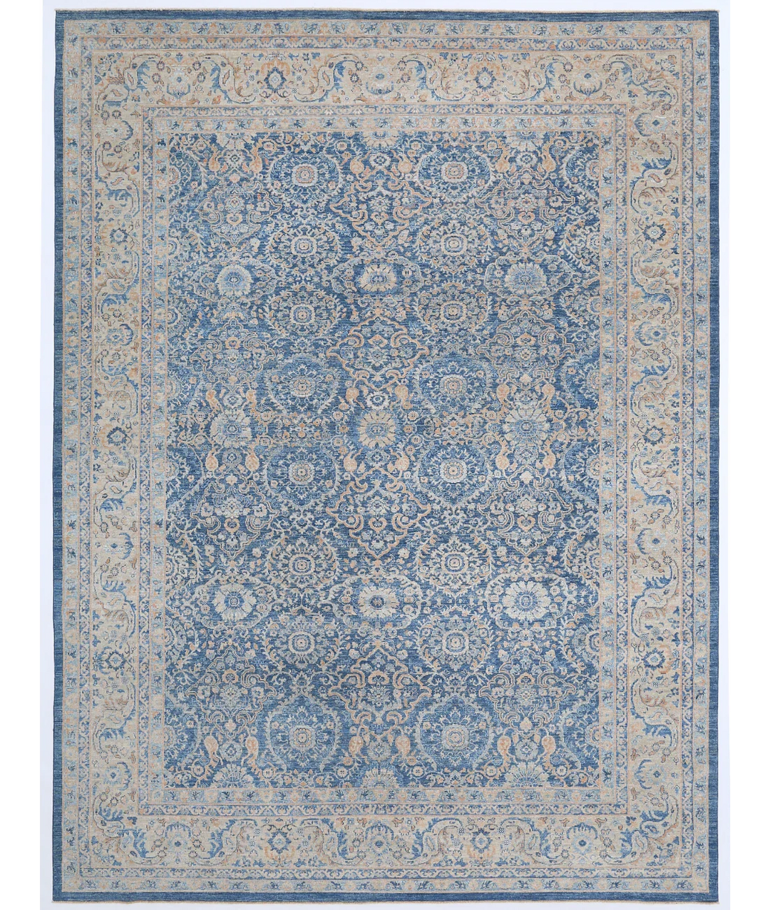 Blue Afghan Ziegler Rug 9' 11" x 13' 2" Hand-Knotted