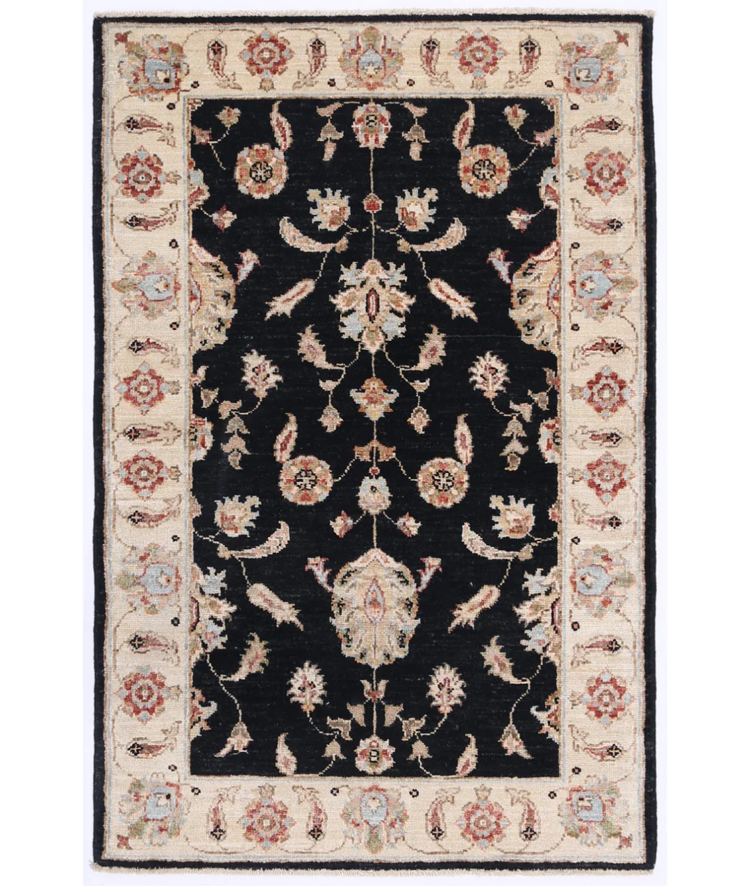 Black Afghan Ziegler Rug 2' 7" x 3' 11" Hand-Knotted