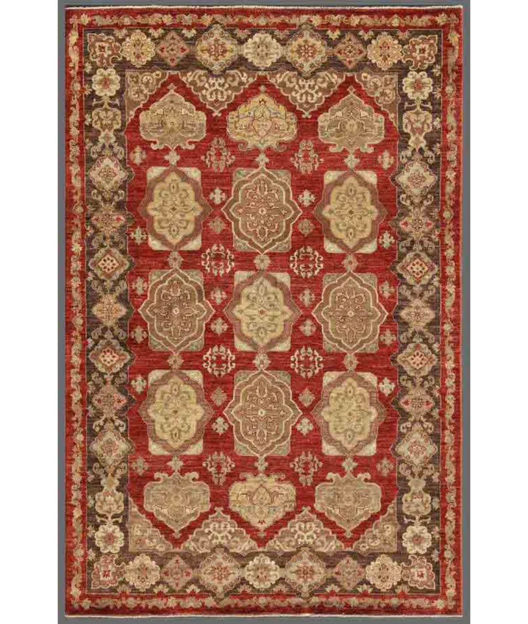 Red Afghan Ziegler Rug 6' 2" x 9' 4" Hand-Knotted