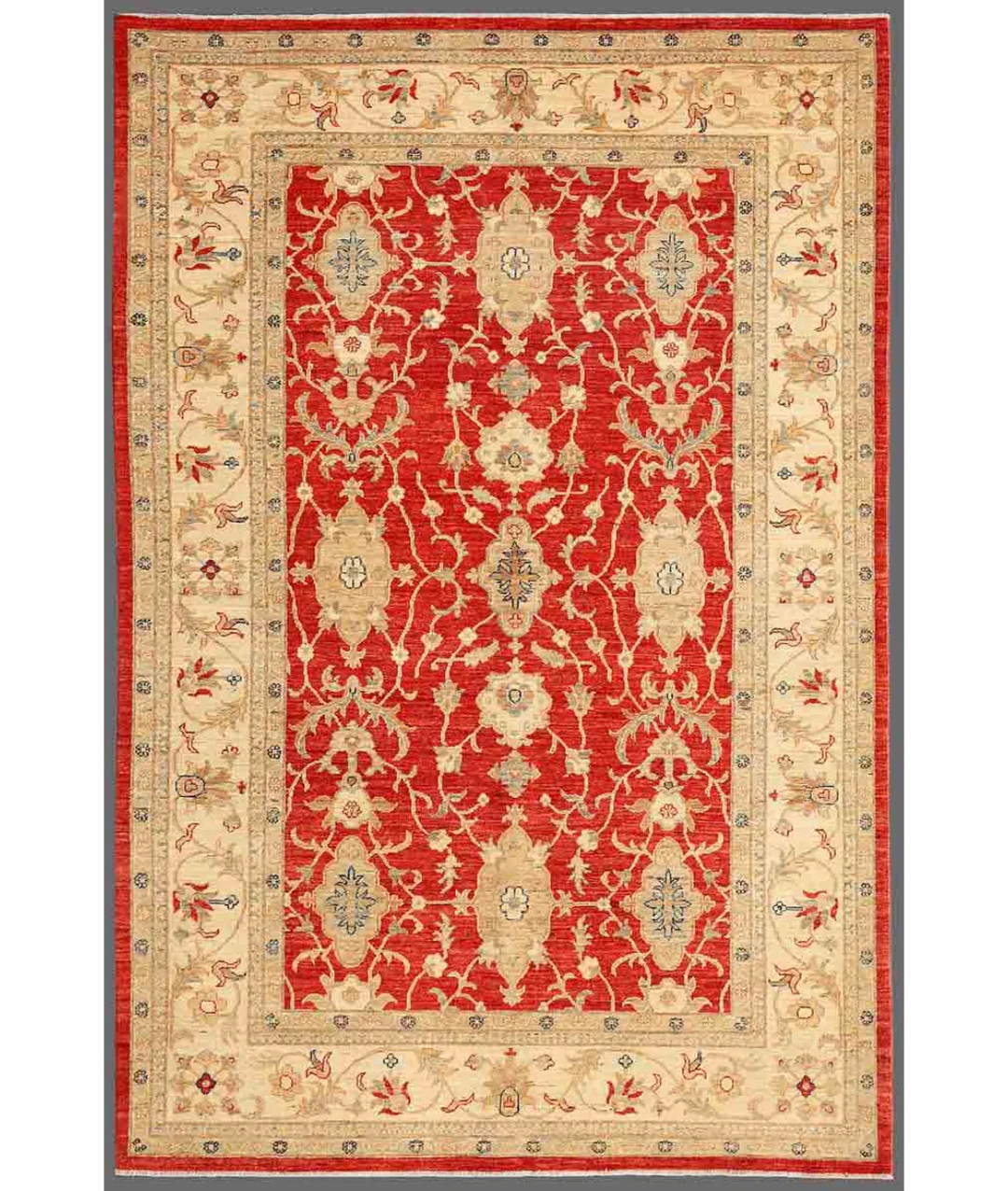 Red Afghan Ziegler Rug 5' 8" x 8' 6" Hand-Knotted