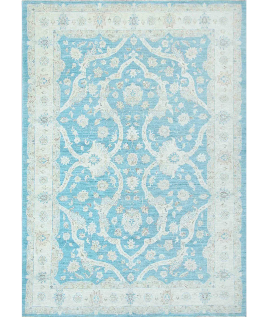 Teal Afghan Ziegler Rug 5'11" x 8'7" Hand-Knotted