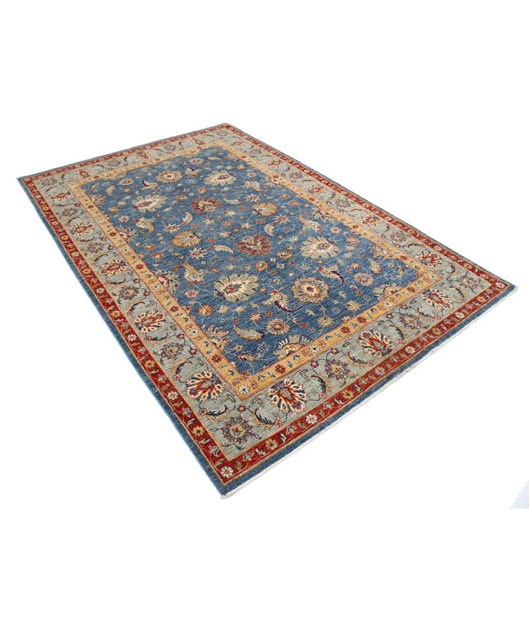 Blue Afghan Ziegler Rug 5' 7" x 8' 2" Hand-Knotted | No. AT90766