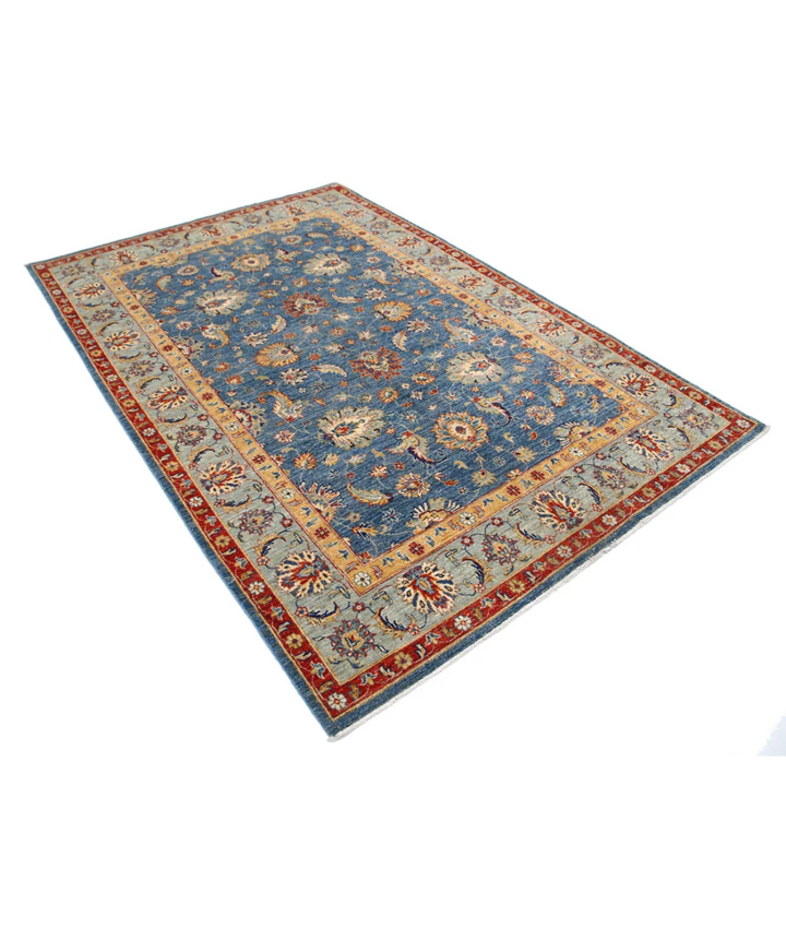 Blue Afghan Ziegler Rug 5' 7" x 8' 2" Hand-Knotted | No. AT90766