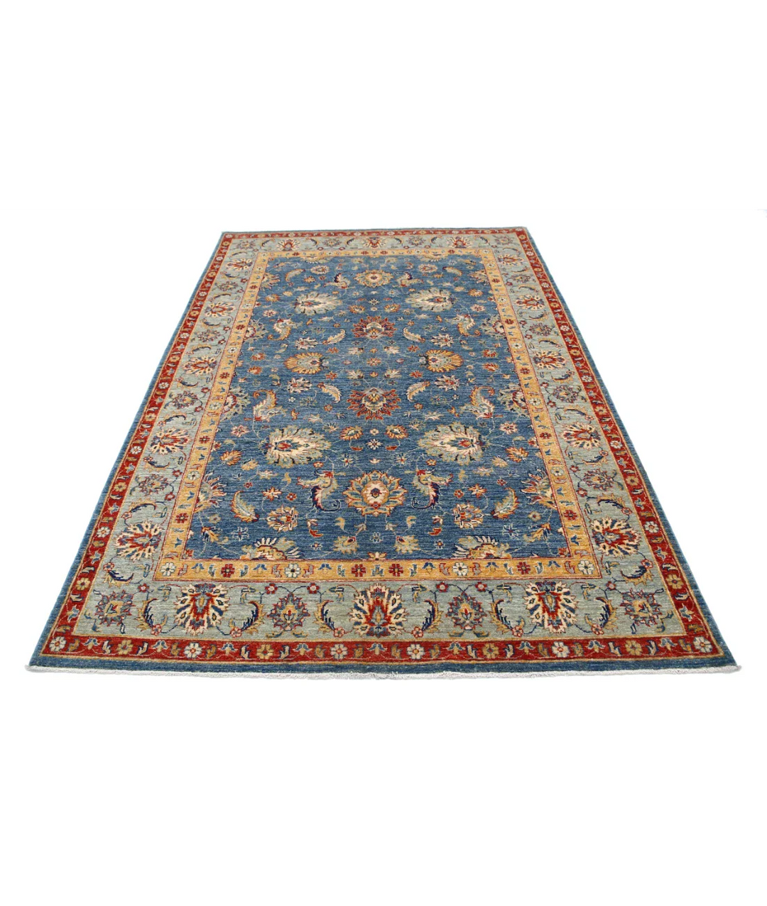 Blue Afghan Ziegler Rug 5'7" x 8'2" Hand-Knotted | No. AT13841