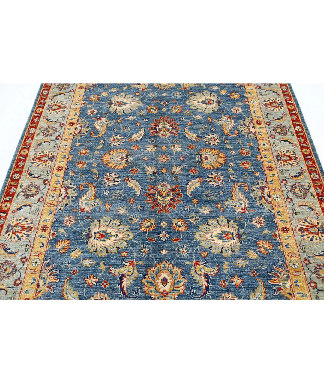 Blue Afghan Ziegler Rug 5' 7" x 8' 2" Hand-Knotted | No. AT90766