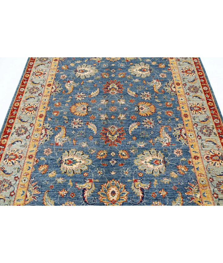 Blue Afghan Ziegler Rug 5' 7" x 8' 2" Hand-Knotted | No. AT90766