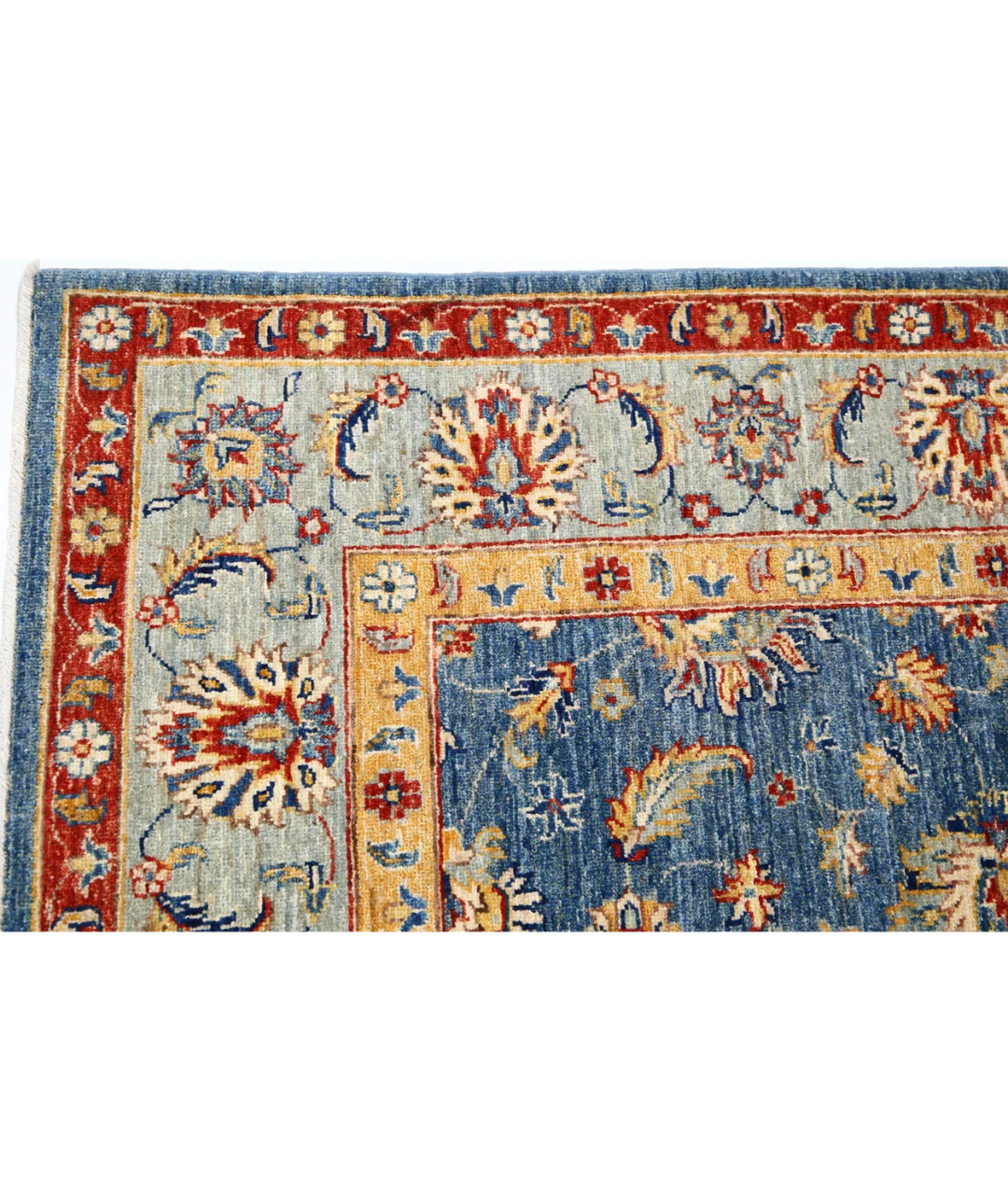 Blue Afghan Ziegler Rug 5'7" x 8'2" Hand-Knotted | No. AT13841